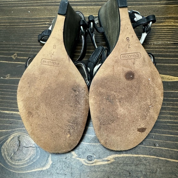 Coach M HARPER Black Leather Embellished Wedge Sandals - Picture 4 of 5